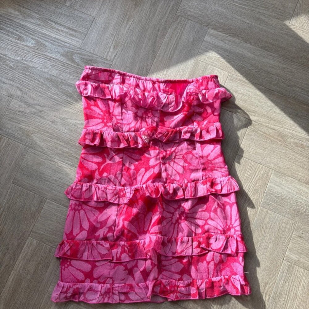 Pretty little thing strapless pink ruffle dress